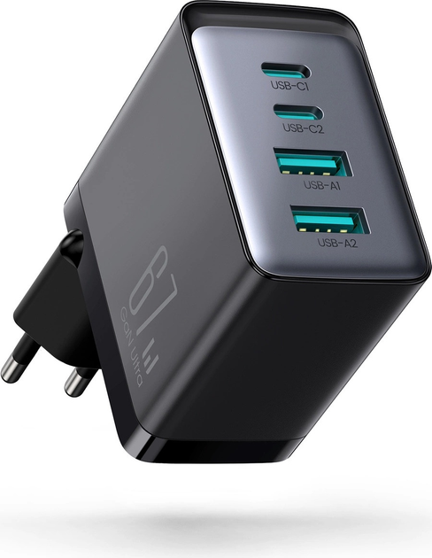 Мережевий зарядний пристрій JOYROOM TCG02 2 x USB-C 2 x USB-A 67 W + кабель USB C – USB C 1.2 м Black (6956116742492) - зображення 4