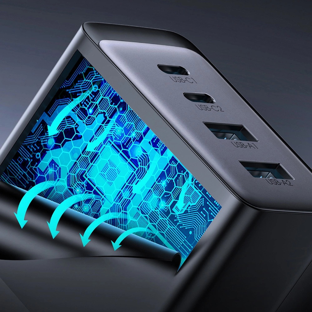 Мережевий зарядний пристрій JOYROOM TCG02 2 x USB-C 2 x USB-A 67 W + кабель USB C – USB C 1.2 м Black (6956116742492) - зображення 14