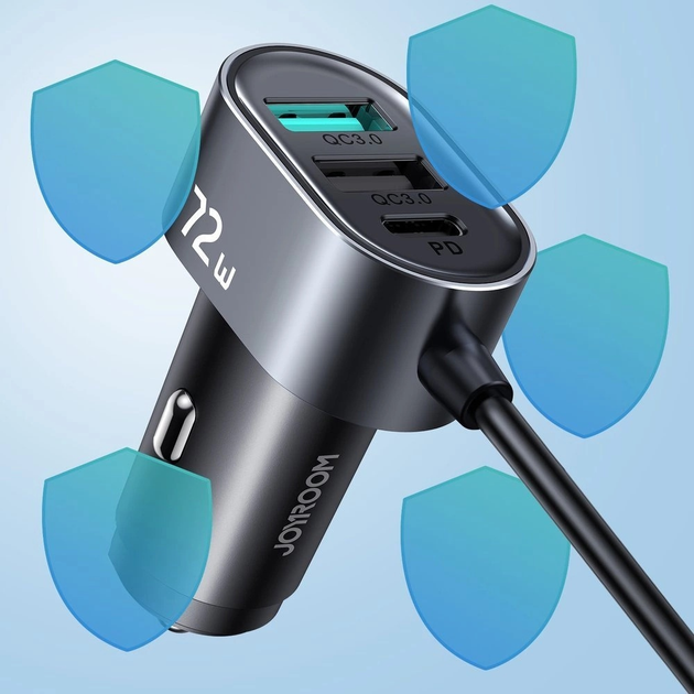 Ładowarka samochodowa z przedłużaczem Joyroom JR-CL05 2 x USB-C + 3 x USB-A 72 W 1.5 m Black (6941237153173) - obraz 3
