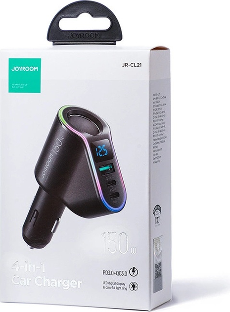 Ładowarka samochodowa Joyroom JR-CL21 4 w 1 USB-A + 2 x USB-C 150 W Black (6941237114273) - obraz 4
