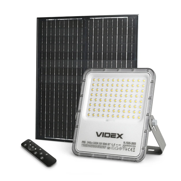 LED прожектор автономний (на сонячній батареї) 40w VIDEX 3740Lm 5000K з пультом керування(VL-FSO5-3005) - зображення 2