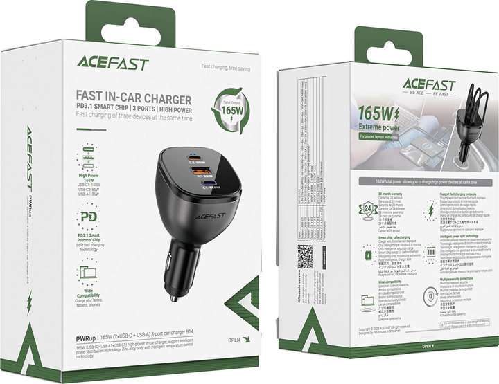 Ładowarka samochodowa Acefast B14 USB-A + 2 x USB-C 165 W Black (6974316282938) - obraz 5