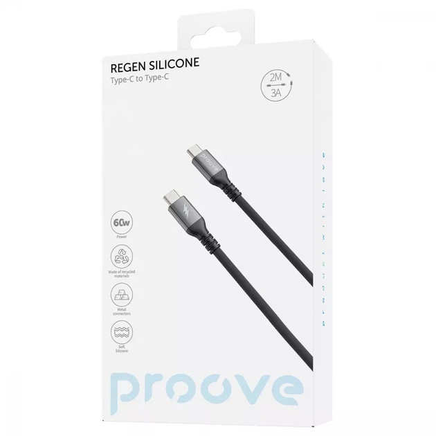 Кабель Proove CCRS60002221 ReGen Silicone (2 м, Type-C to Type-C) для швидкого заряджання Black - зображення 3