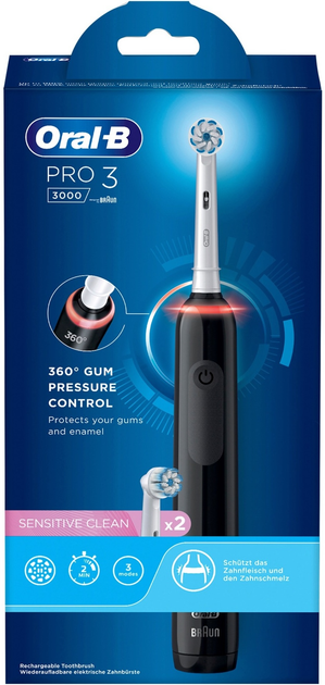 Електрична зубна щітка Oral-B Pro 3 3000 Sensitive Clean Чорна + Brush Head (8006540759868) - зображення 3