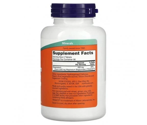 Магний глицинат Now Foods Magnesium Glycinate (180 таблеток) - изображение 2