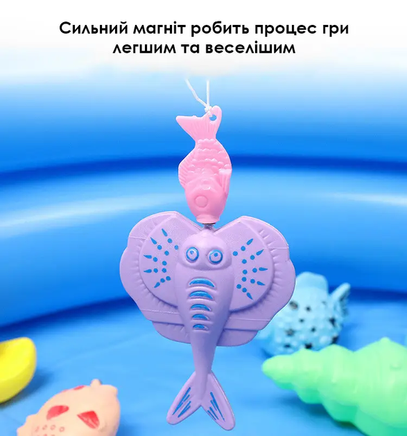 Набор игрушек для рыбалки с магнитной удочкой, рыбками и надувным бассейном 16в1 - изображение 2