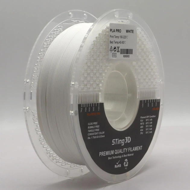 Пластик для 3d друку Sting 3D PLA Pro Білий 1кг - Фото 2 Пластик для 3d друку Sting 3D PLA Pro Білий 1кг - зображення 2