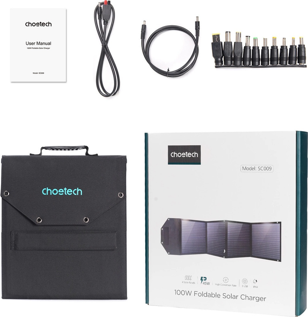 Ładowarka solarna CHOETECH SC009-V2 100 W 2 x USB-A + USB-C Black (6932112103727) - obraz 4