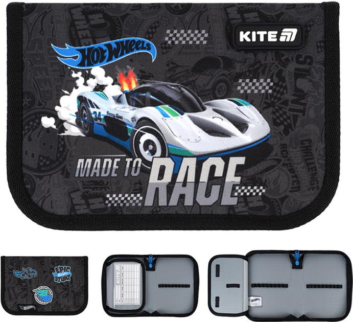 Пенал шкільний без наповнення Kite Hot Wheels 1 відділення 1 відворот 20.5х14х4 см Сірий (HW25-621) - зображення 2