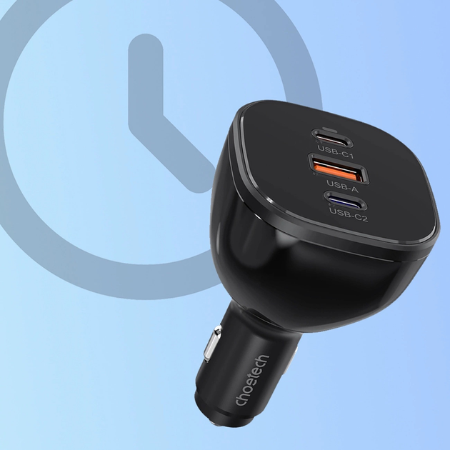 Ładowarka samochodowa CHOETECH TC0024 USB-A + 2 x USB-C 160 W Black (6932112106216) - obraz 8