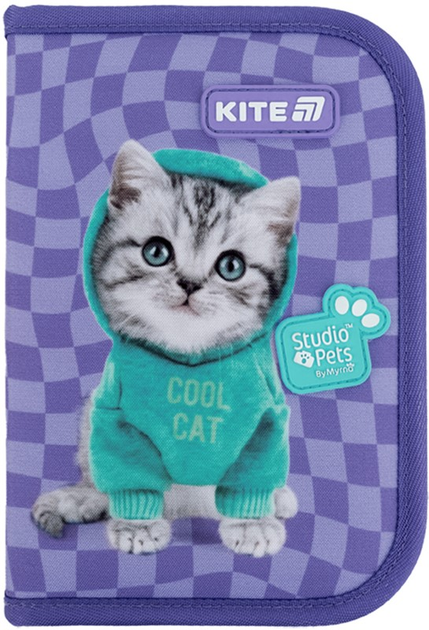 Пенал шкільний без наповнення Kite Studio Pets 1 відділення 2 відвороти 20.5х14х4 см Фіолетовий (SP25-622-2) - зображення 1