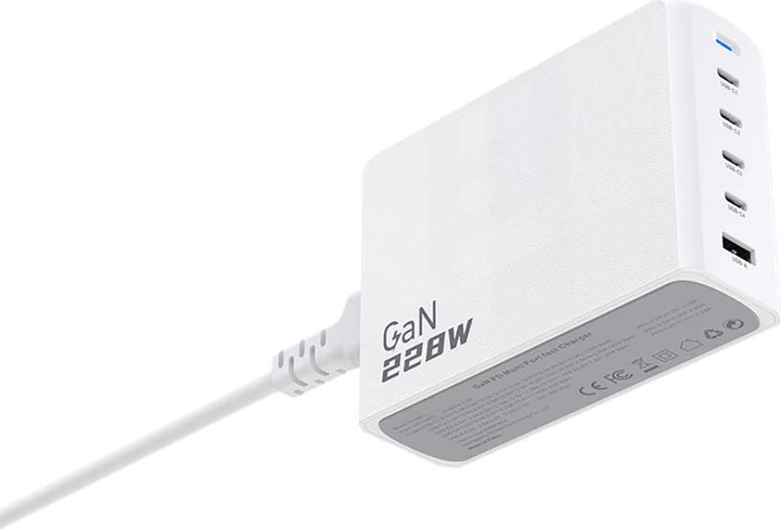 Ładowarka biurkowa Dudao A228EU GaN 228 W PD 4 x USB-C + USB-A White (6976625331376) - obraz 4