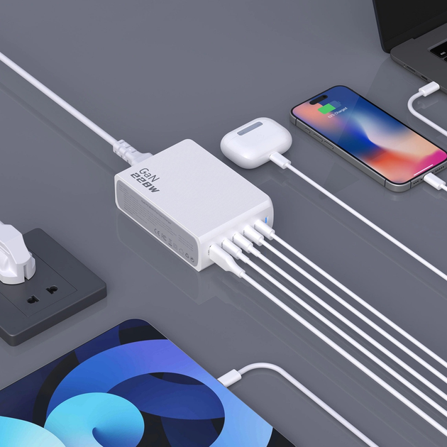 Ładowarka biurkowa Dudao A228EU GaN 228 W PD 4 x USB-C + USB-A White (6976625331376) - obraz 6