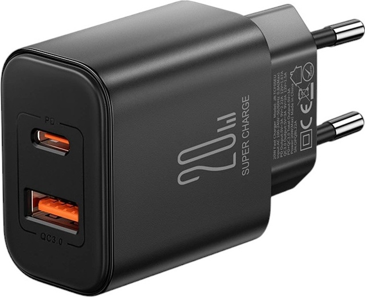 Ładowarka sieciowa JOYROOM JR-TCF05 GaN PD 20 W USB-C + USB-A z kablem USB-C Black (6941237128799) - obraz 3