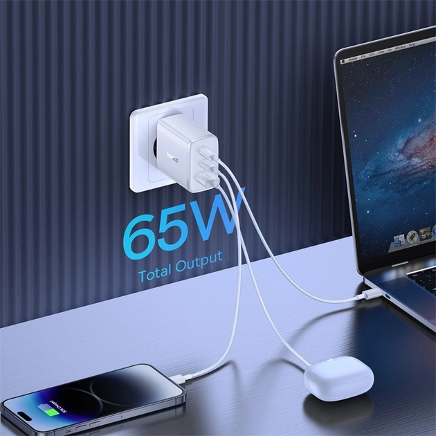 Мережевий зарядний пристрій Baseus 65 Вт Cube Pro 2 x USB-C + USB White (P10152301213-00) - зображення 7