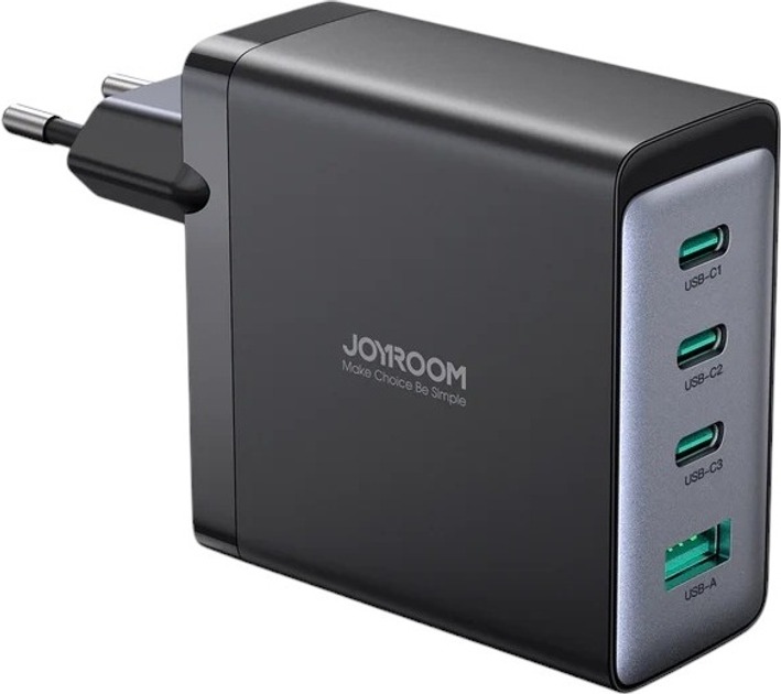 Мережевий зарядний пристрій JOYROOM GaN 100 Вт PD 3 x USB-C + USB-A вилка EU Black (JR-TCG04EU) - зображення 3