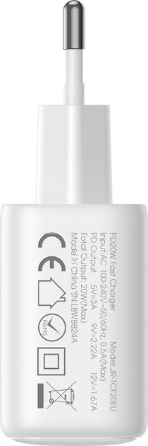 Мережевий зарядний пристрій JOYROOM JR-TCF12 2 x USB-C 20 Вт QC 3.0 White (6956116722869) - зображення 4