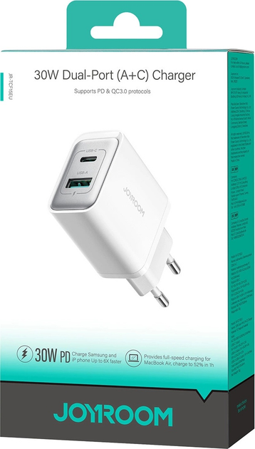 Ładowarka sieciowa JOYROOM JR-TCF15 USB-A + USB-C 30 W White (6956116724818) - obraz 6