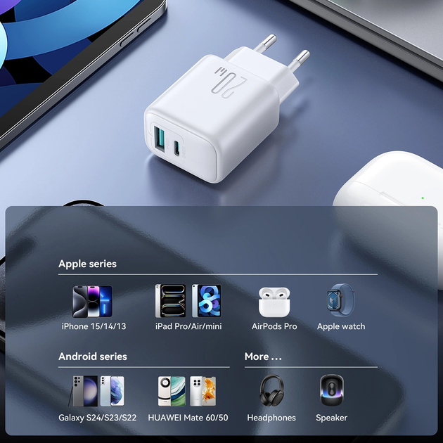 Ładowarka sieciowa JOYROOM JR-TCF21 USB-A + USB-C 20 W PD / QC 3.0 White (6956116722807) - obraz 12