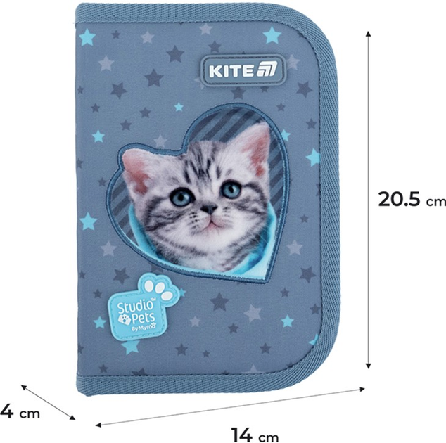 Пенал шкільний без наповнення Kite Studio Pets 1 відділення 2 відвороти 20.5х14х4 см Сіро-блакитний (SP25-622-3) - зображення 3