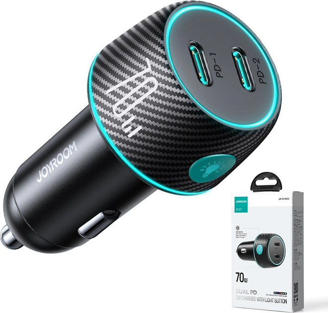 Ładowarka samochodowa JOYROOM JR-CCN02 70 W 2 x USB-C Black (6956116747169) - obraz 3