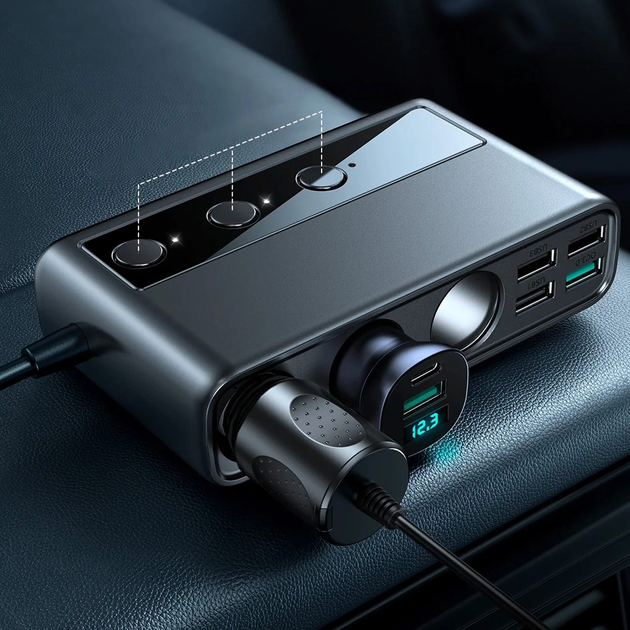 Ładowarka samochodowa JOYROOM JR-CL06 1x USB-C PD 4x USB-A QC 3x gniazdo zapalniczki Black (6941237165121) - obraz 7
