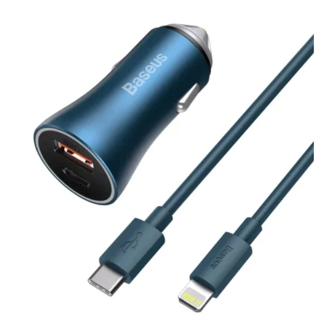 Автомобільний зарядний пристрій Baseus Golden Contactor Pro Dual Fast Charger Car Charger C / C 40W, Blue - Фото 5 Автомобільний зарядний пристрій Baseus Golden Contactor Pro Dual Fast Charger Car Charger C / C 40W, Blue - зображення 5