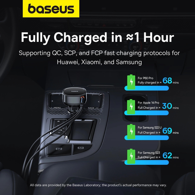 Ładowarka samochodowa Baseus Enjoyment USB-A 60W z wbudowanym podwójnym kablem USB-C/Lightning Black (C00057802111-02)   - obraz 12