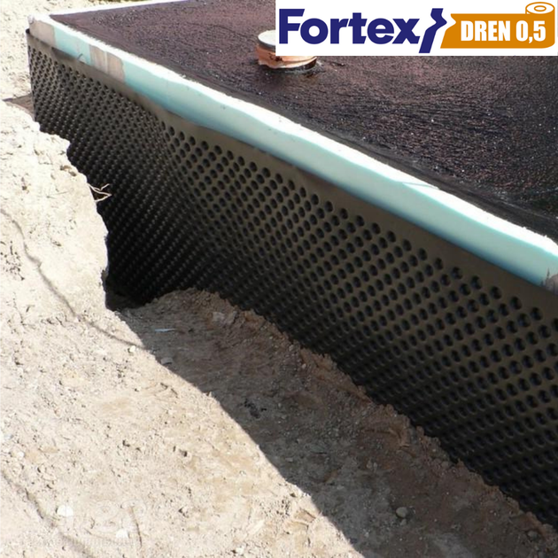 Дренажная мембрана для фундамента Fortex DREN 0,5 2 x 20 м, 40 м2 - изображение 11
