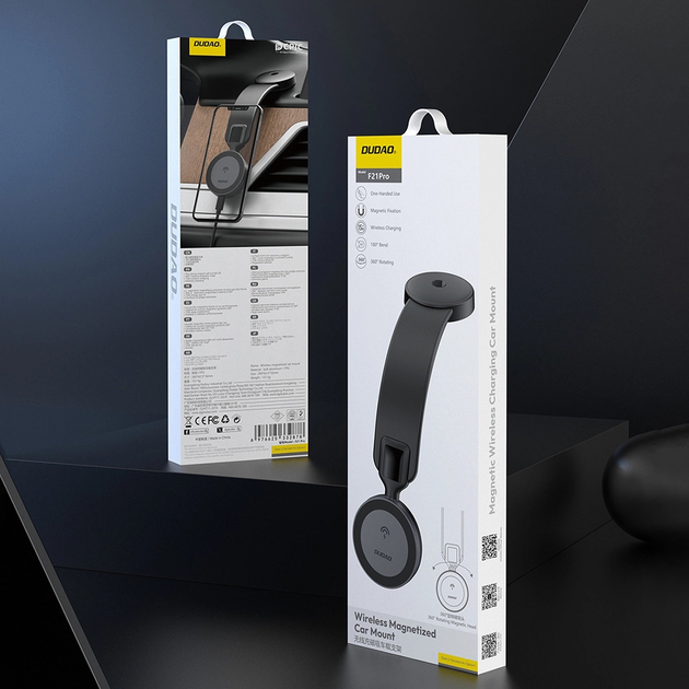 Magnetyczny uchwyt samochodowy na telefon z bezprzewodowym ładowaniem Dudao F21 Pro 15 W MagSafe Black (6976625332878) - obraz 8