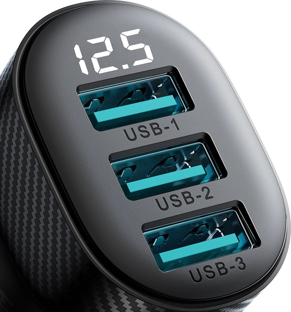 Автомобільний зарядний пристрій Joyroom JR-CCD03 3.4 A 3 x USB-A Black (6941237112002) - зображення 3
