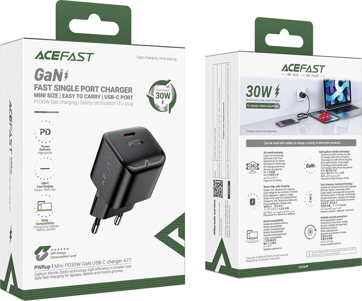 Ładowarka sieciowa Acefast A77 Mini PD 30 W GaN USB-C Black (6974316282662) - obraz 7