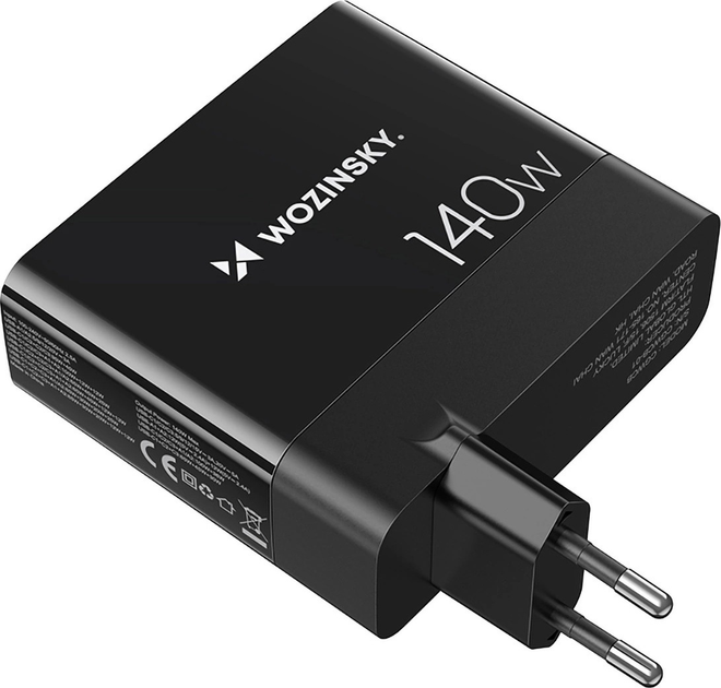 Ładowarka sieciowa Wozinsky CGWCB 140 W GaN 3 x USB-C + 2 x USB-A Black (6976625332809) - obraz 3