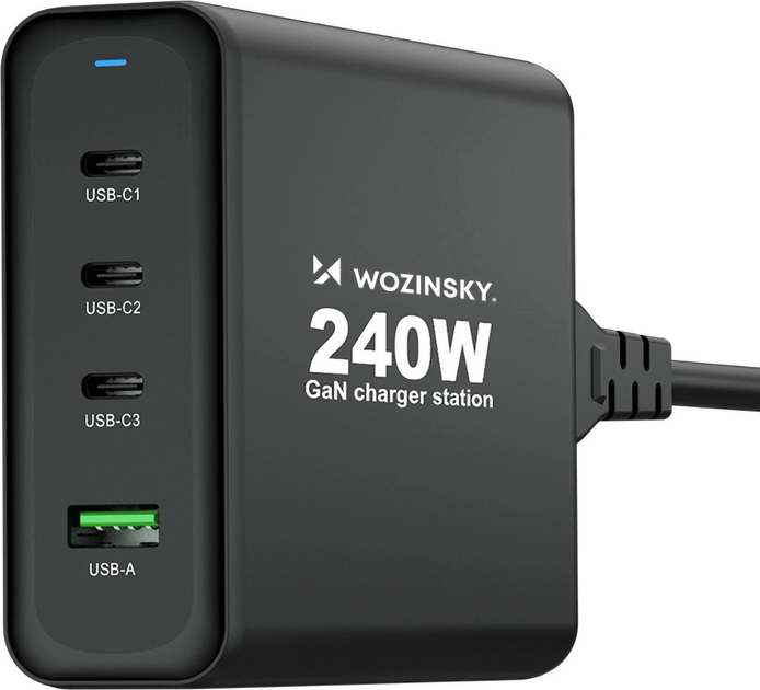 Ładowarka sieciowa Wozinsky WGCSB 240 W GaN 3 x USB-C + USB-A Black (5907769308680) - obraz 3