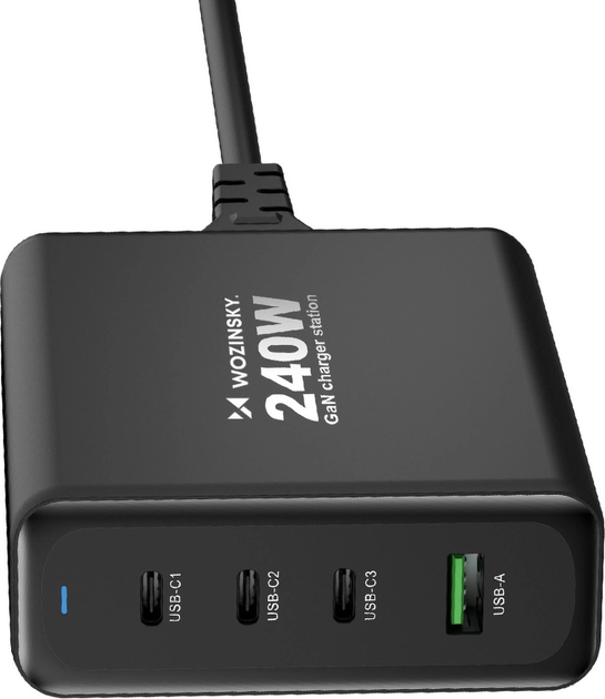 Ładowarka sieciowa Wozinsky WGCSB 240 W GaN 3 x USB-C + USB-A Black (5907769308680) - obraz 4