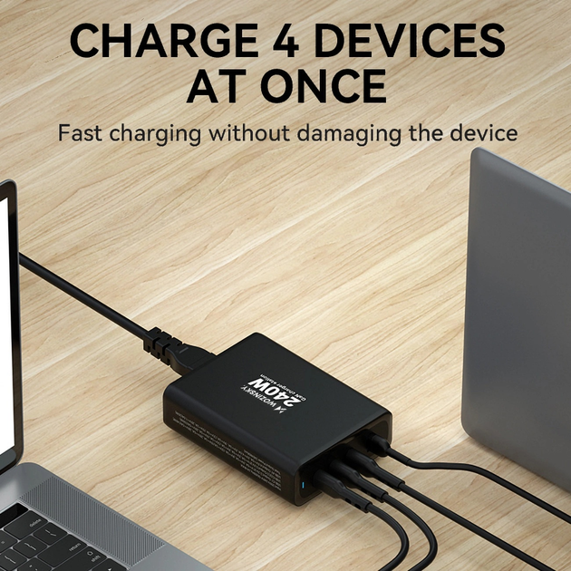 Ładowarka sieciowa Wozinsky WGCSB 240 W GaN 3 x USB-C + USB-A Black (5907769308680) - obraz 9
