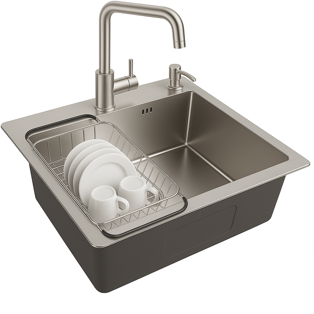 Кухонная мойка AQUAMARIN VLS51 DurAlum (Матовая)+Смеситель+Дозатор+Сифон+Корзина для посуды - изображение 2