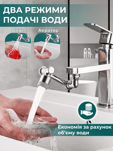 Водосберигающая насадка на кран Splash GTM 1080° Поворотный аэратор для смесителя с регулировкой струи с переходником (I52386M) - изображение 7