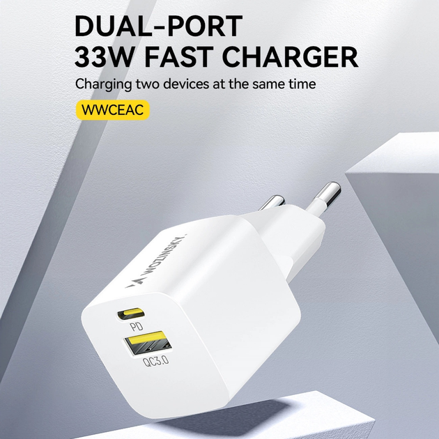 Ładowarka sieciowa Wozinsky WWCEAC GaN 33 W USB-A + USB-C White (5907769308109) - obraz 6