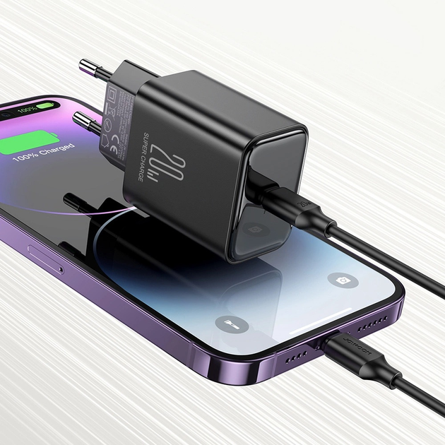 Мережевий зарядний пристрій JOYROOM JR-TCF06 PD 20 Вт GaN USB-C + кабель Lightning Black (6956116795191) - зображення 8