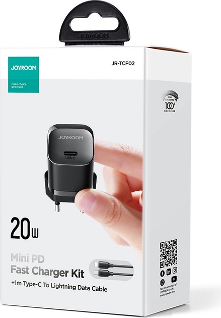 Ładowarka sieciowa JOYROOM JR-TCF02 PD 20 W USB-C + kabel Lightning Black (6956116742447) - obraz 3