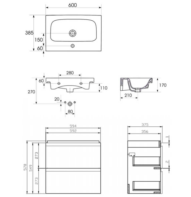 Тумба с умывальником Cersanit Moduo B04 Slim 60 белая UN509-042 - изображение 2