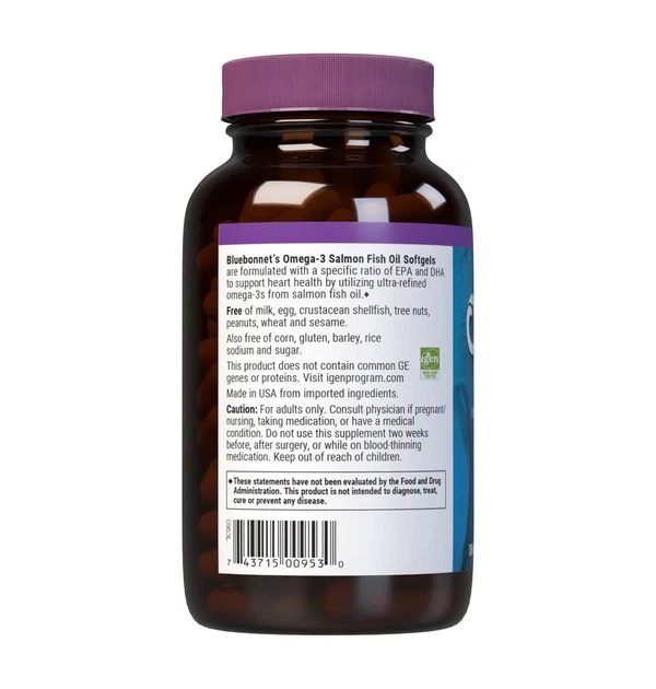 Олія лосося Bluebonnet Nutrition (Omega-3 Salmon Oil) 1000 мг 180 капсул - зображення 4