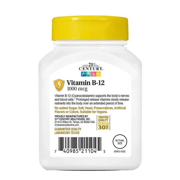 Витамин В12+ кальций, Vitamin B-12, 21st Century 1000 мкг, 110 таблеток - изображение 4