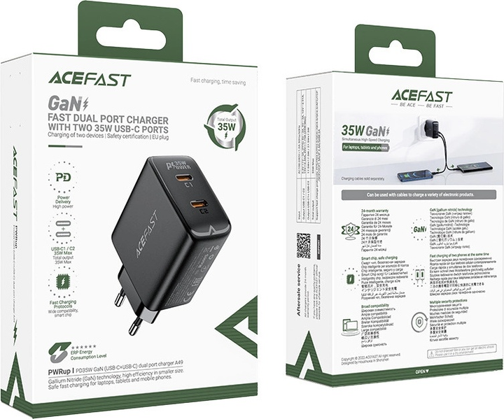 Ładowarka sieciowa Acefast A49 GaN PD 35 W 2 x USB-C Black (6974316282198) - obraz 8