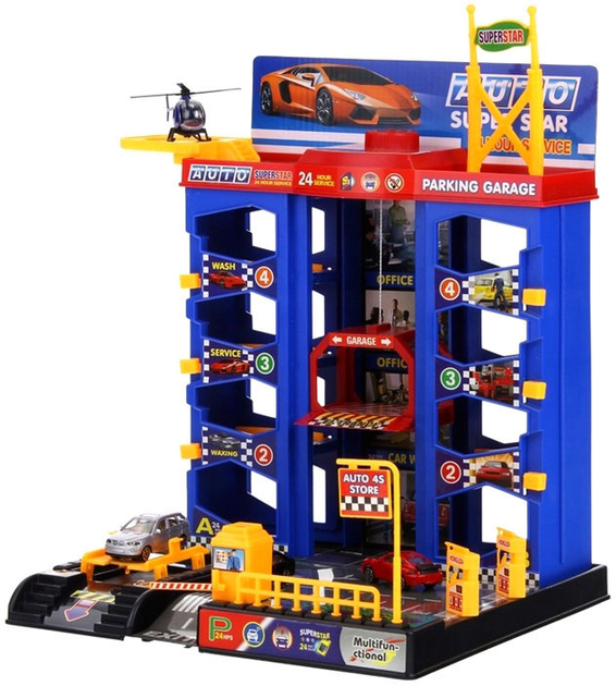 Zestaw Nobo Kids Parking garaż samochodowy wielopoziomowy z windą Helikopter + Autka CH-164544 (5904665409039) - obraz 3