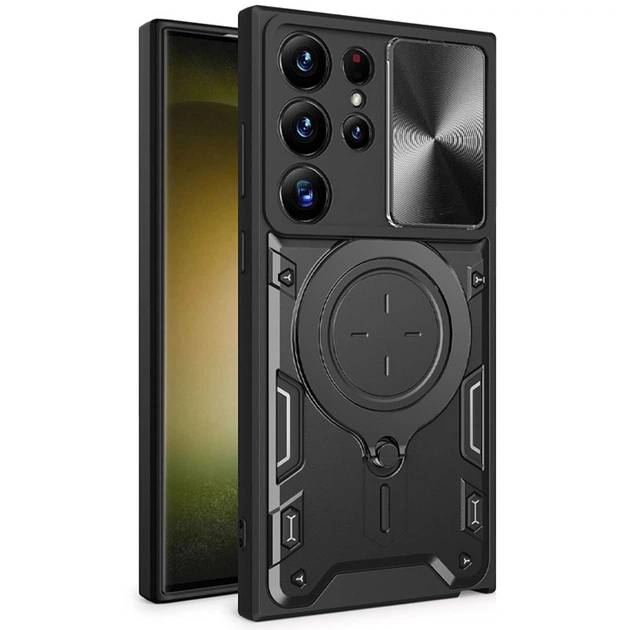 Ударопрочный чехол Bracket Ringstand с защитной шторкой для камеры для Samsung Galaxy S24 Ultra (Black) Epik (191552) - изображение 2