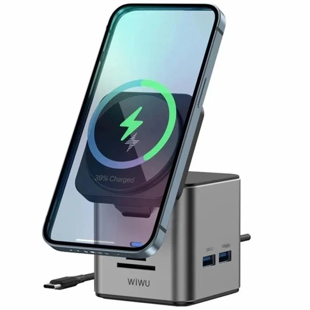 Бездротовий зарядний пристрій HUB WIWU Wi-W025 Cube 9 в 1 USB-C Black - Фото 1 Бездротовий зарядний пристрій HUB WIWU Wi-W025 Cube 9 в 1 USB-C Black - зображення 1