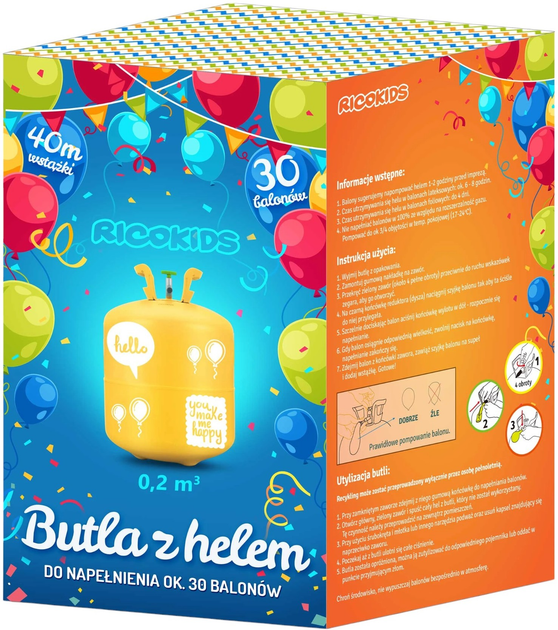 Butla z helem Ricokids 0.2 m³ z balonami i wstążką (5908220477266) - obraz 4