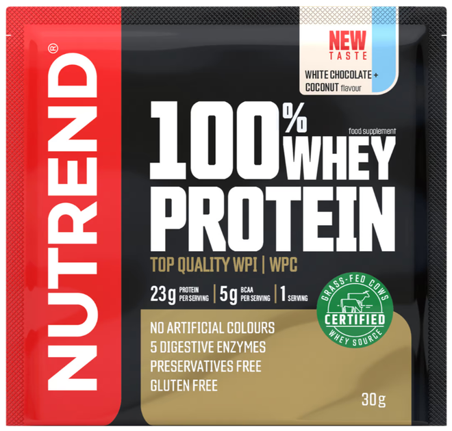 Сироватковий протеїн Nutrend Пробник 100% Whey Protein - 30 г - шоколад + кокос - Фото 1 Сироватковий протеїн Nutrend Пробник 100% Whey Protein - 30 г - шоколад + кокос - зображення 1
